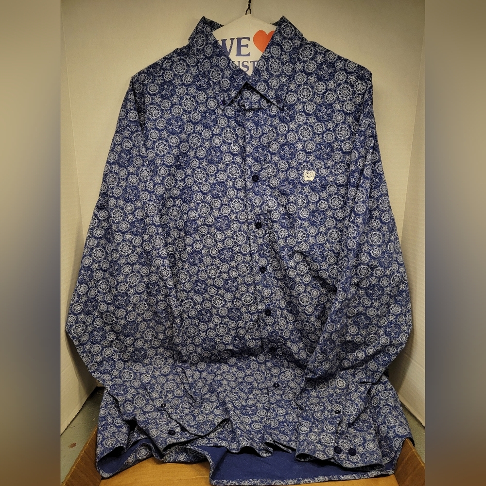 CINCH Arenaflex Long Sleeve Button Shirt blue medallion